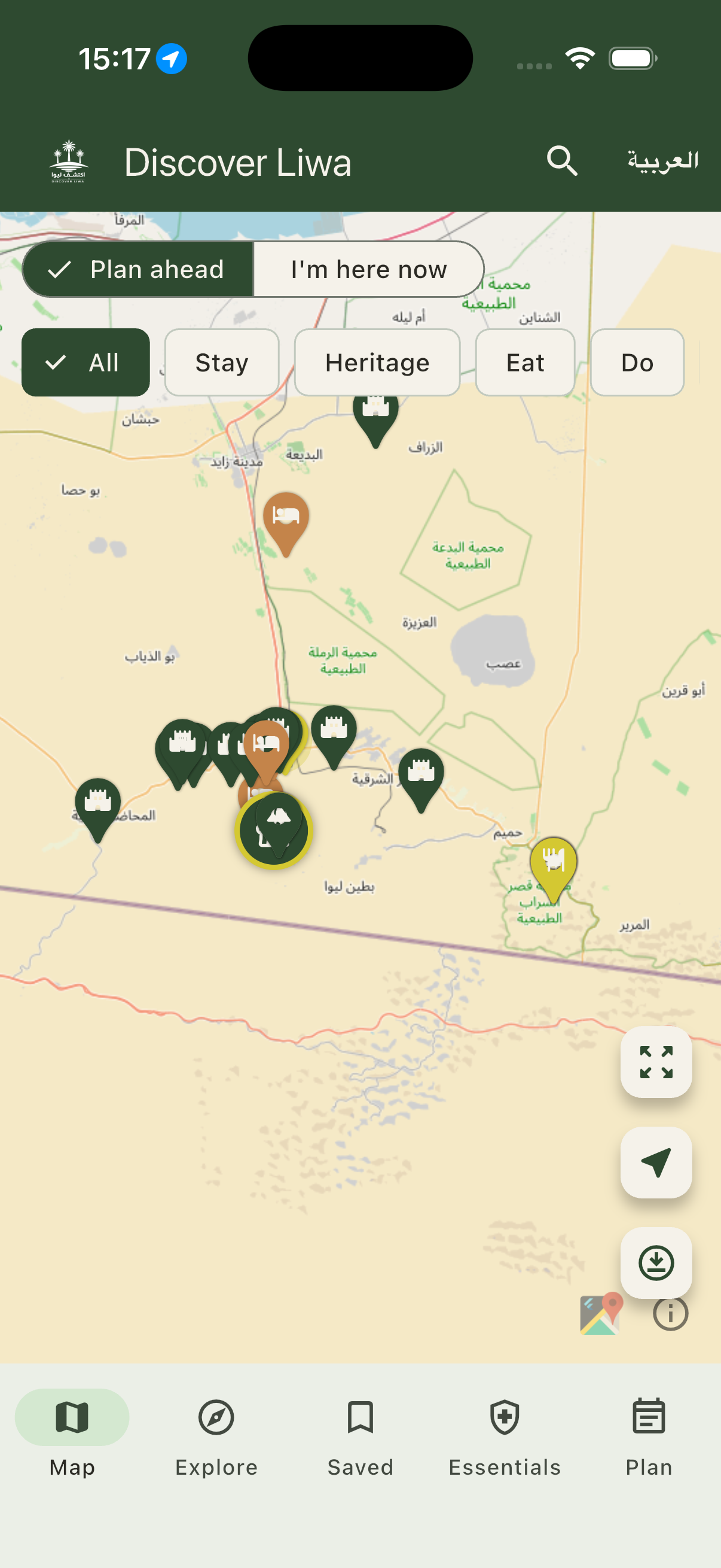 Discover Liwa map screen